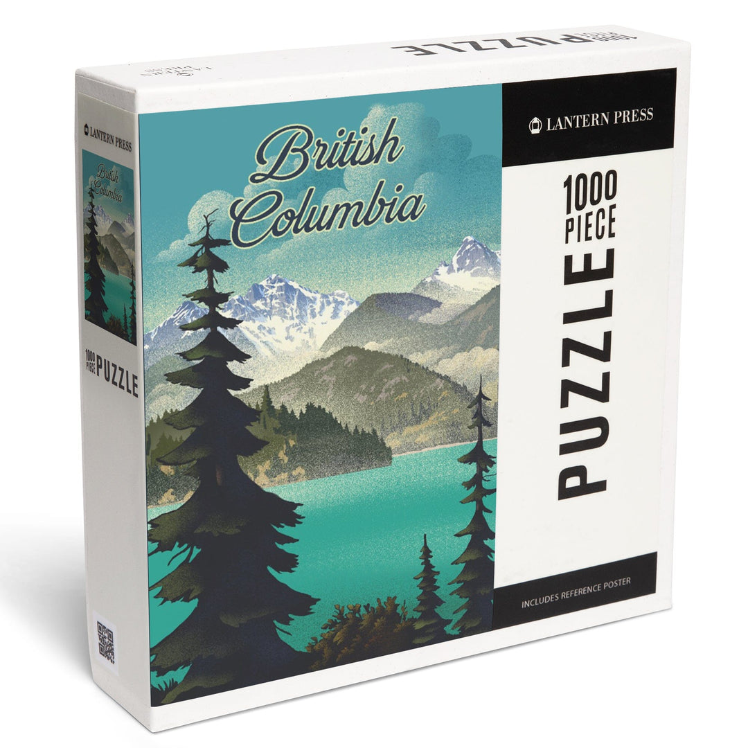 British Columbia, Lithograph, Lake and Mountain Scene, Jigsaw Puzzle Puzzle Lantern Press 