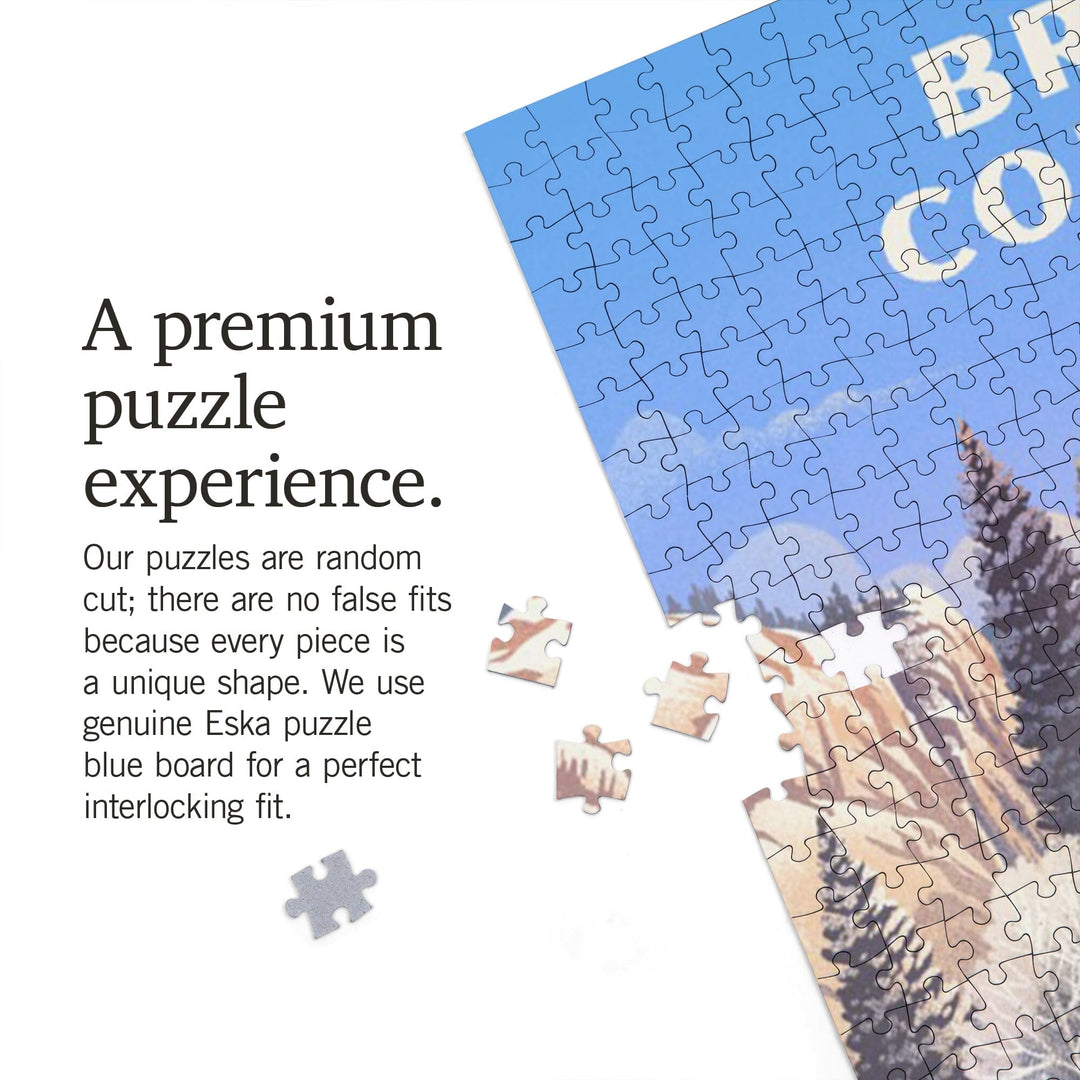 British Columbia, Lithograph, Lone Deer By Snowy Lake, Jigsaw Puzzle Puzzle Lantern Press 