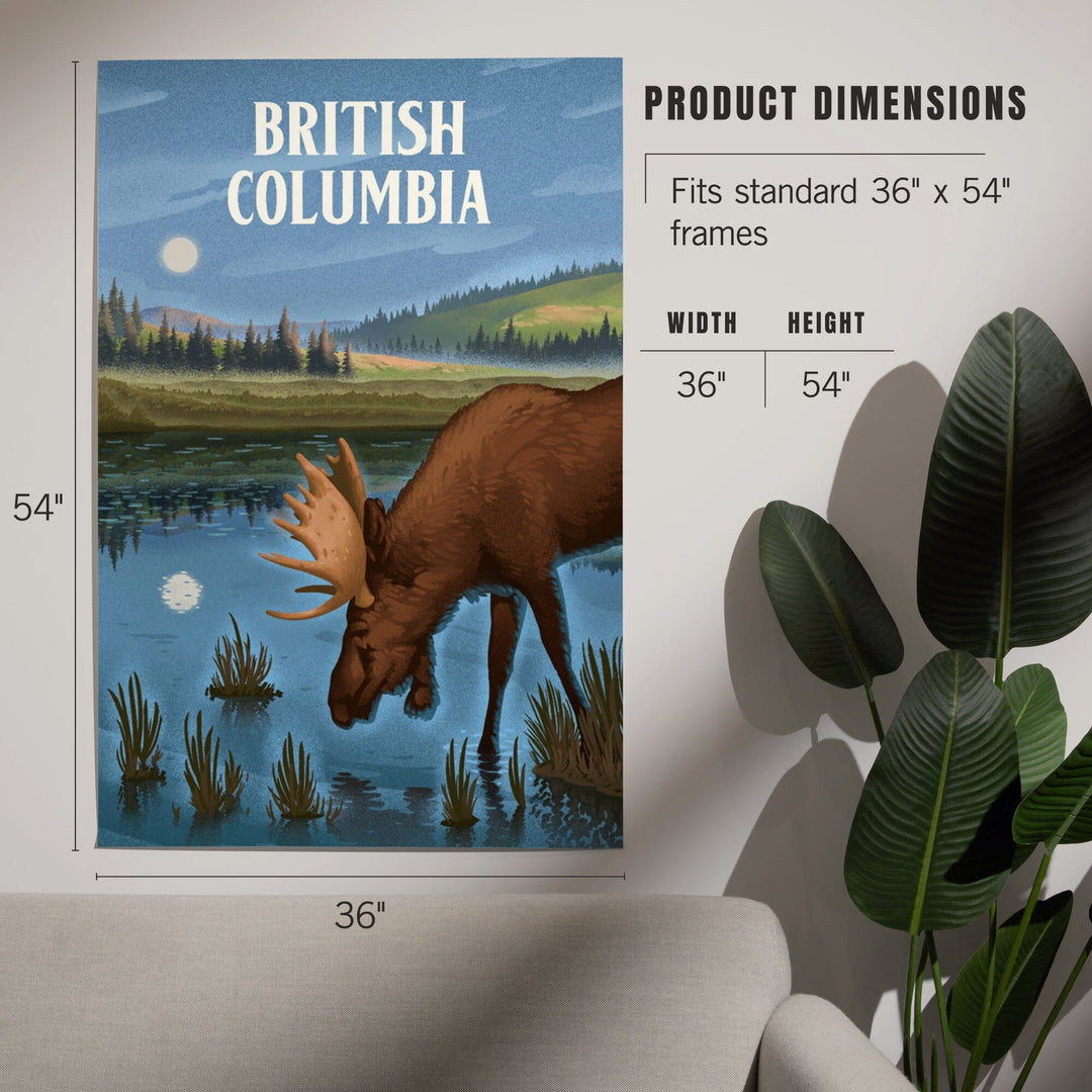 British Columbia, Lithograph, Reflection Pond and Bull Moose, Art & Giclee Prints Art Lantern Press 