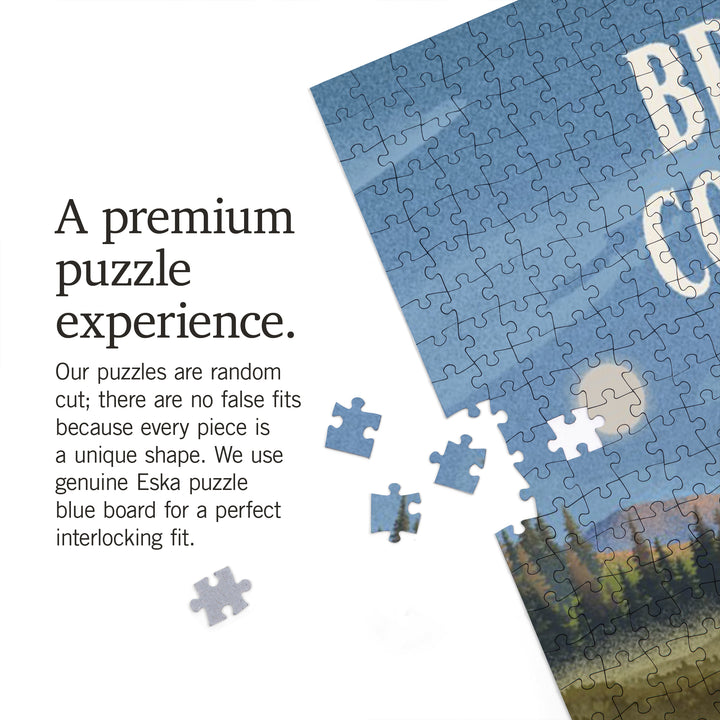 British Columbia, Lithograph, Reflection Pond and Bull Moose, Jigsaw Puzzle Puzzle Lantern Press 