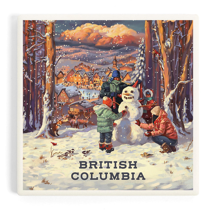 British Columbia, Merry and Bright, Vintage Snowman, Coasters Coasters Lantern Press 