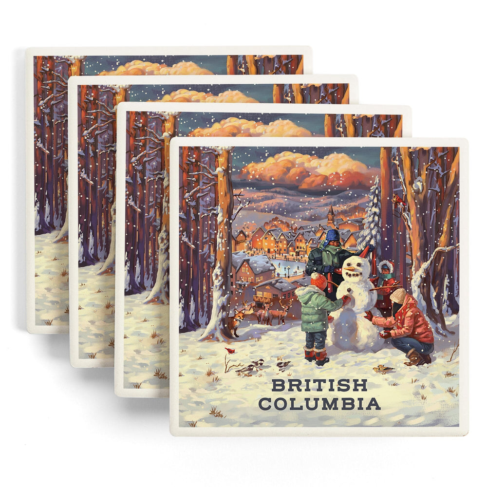 British Columbia, Merry and Bright, Vintage Snowman, Coasters Coasters Lantern Press 