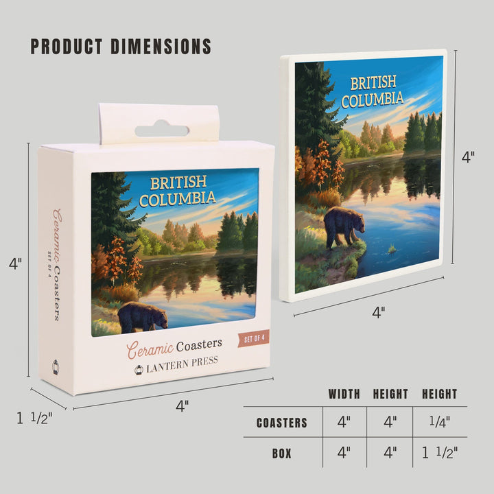 British Columbia, Oil Painting, Bear By Lake At Sunrise, Coasters Coasters Lantern Press 