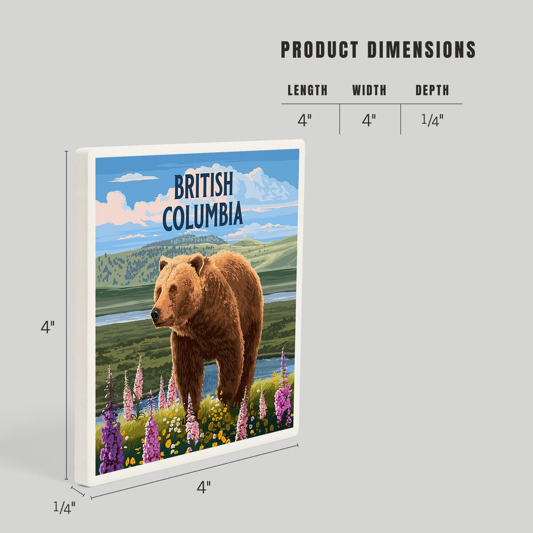 British Columbia, Painterly, Grizzly Bear in Meadow, Coasters Coasters Lantern Press 