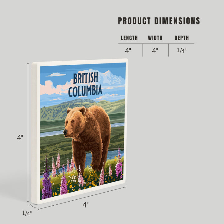 British Columbia, Painterly, Grizzly Bear in Meadow, Coasters Coasters Lantern Press 