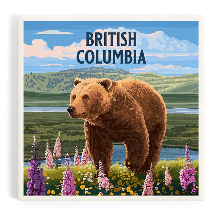 British Columbia, Painterly, Grizzly Bear in Meadow, Coasters Coasters Lantern Press 