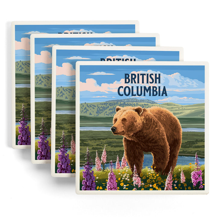 British Columbia, Painterly, Grizzly Bear in Meadow, Coasters Coasters Lantern Press 