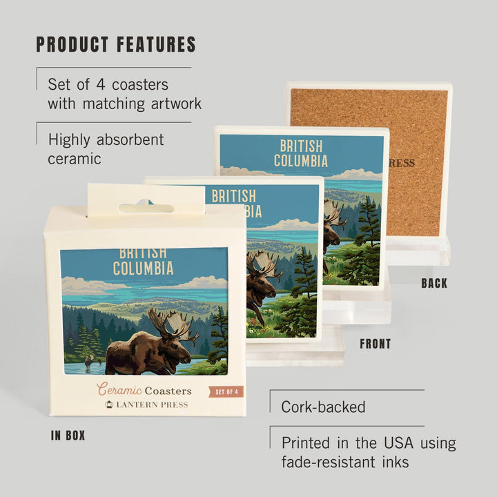 British Columbia, Painterly, Moose and Wildflowers, Coasters Coasters Lantern Press 