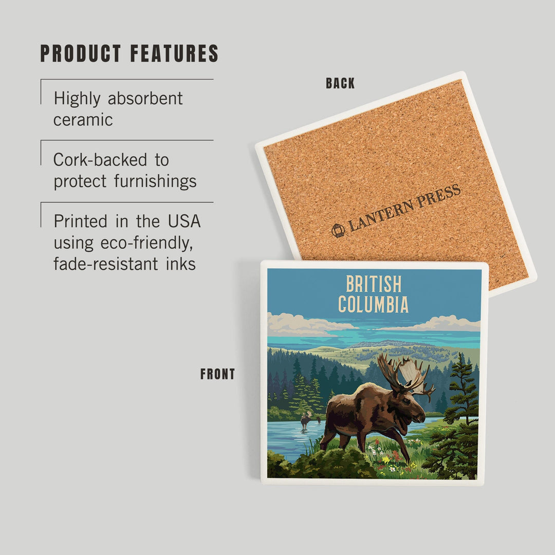 British Columbia, Painterly, Moose and Wildflowers, Coasters Coasters Lantern Press 