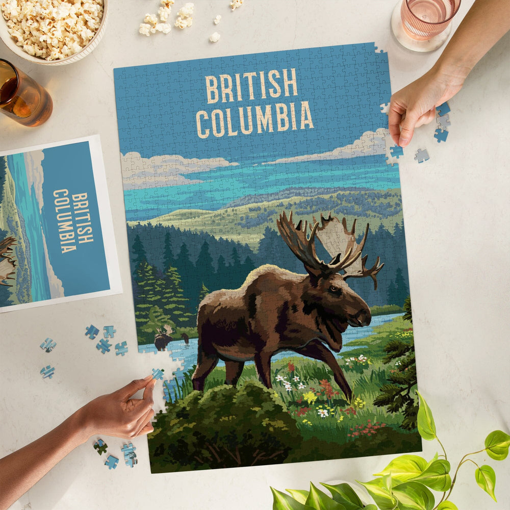 British Columbia, Painterly, Moose and Wildflowers, Jigsaw Puzzle Puzzle Lantern Press 