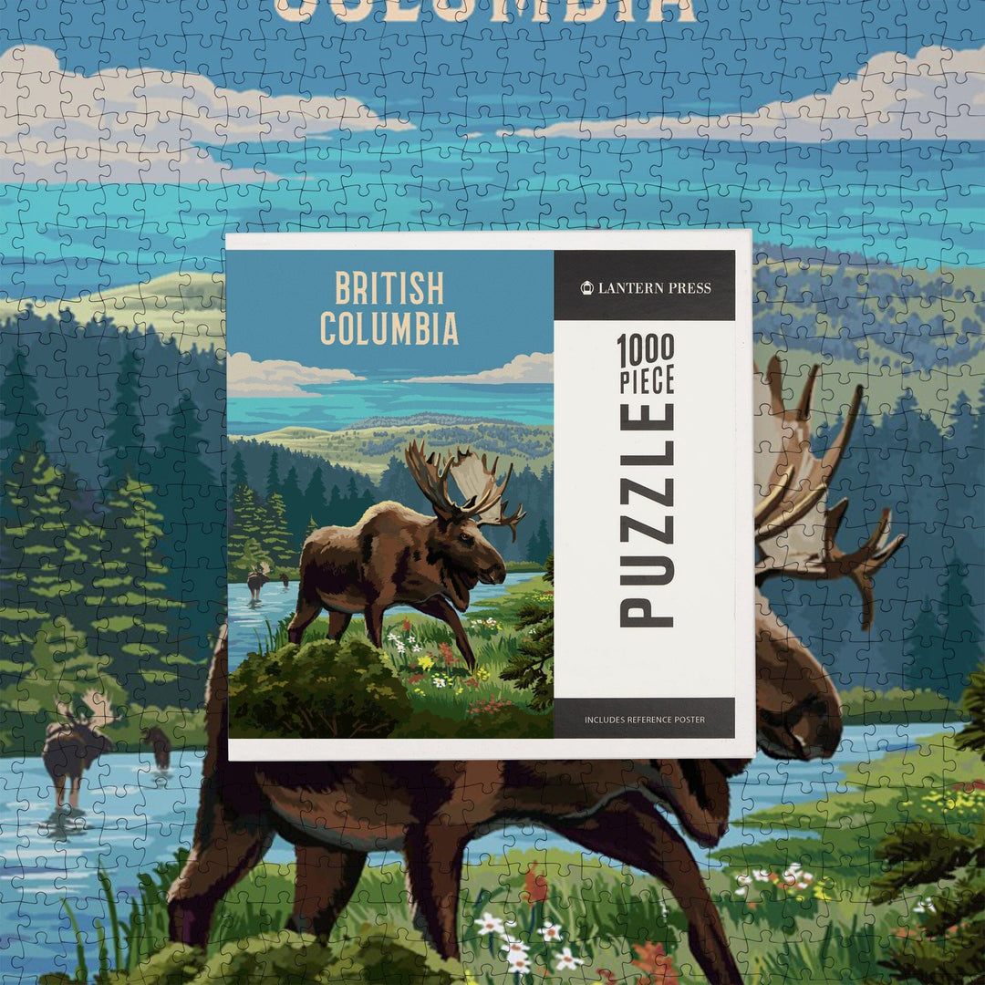 British Columbia, Painterly, Moose and Wildflowers, Jigsaw Puzzle Puzzle Lantern Press 