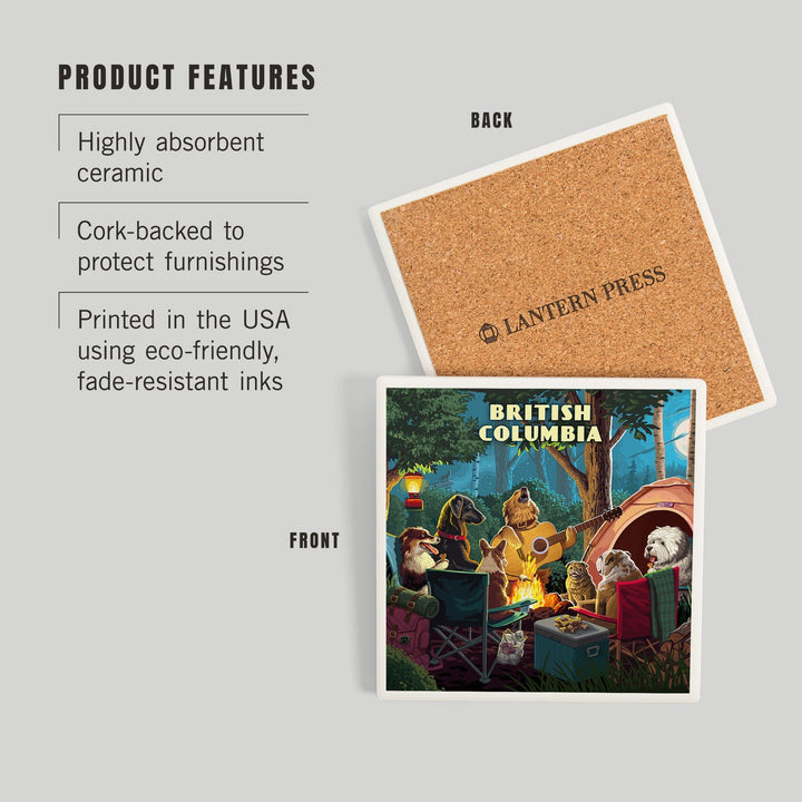 British Columbia, Painterly, Pack Life, Dogs Around Campfire, Coasters Coasters Lantern Press 