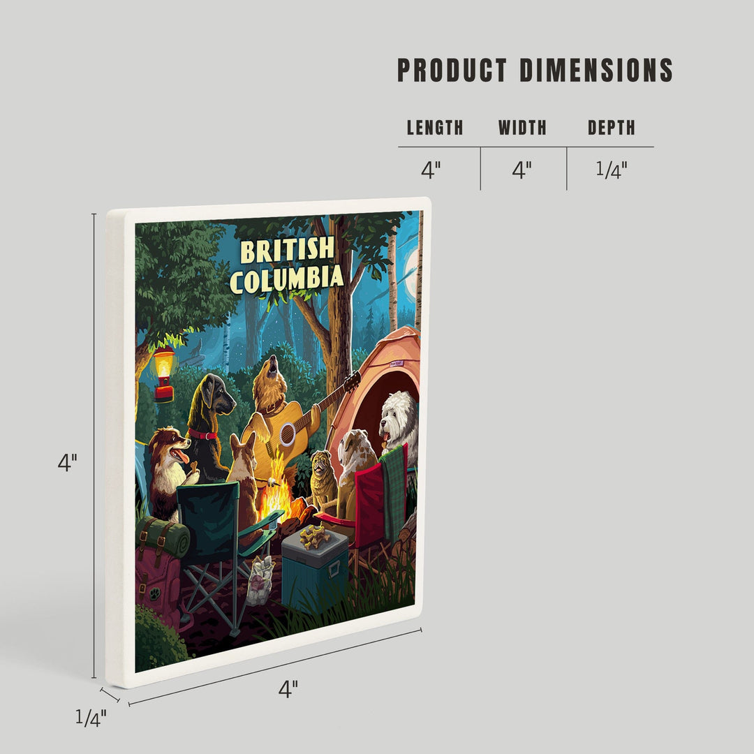 British Columbia, Painterly, Pack Life, Dogs Around Campfire, Coasters Coasters Lantern Press 