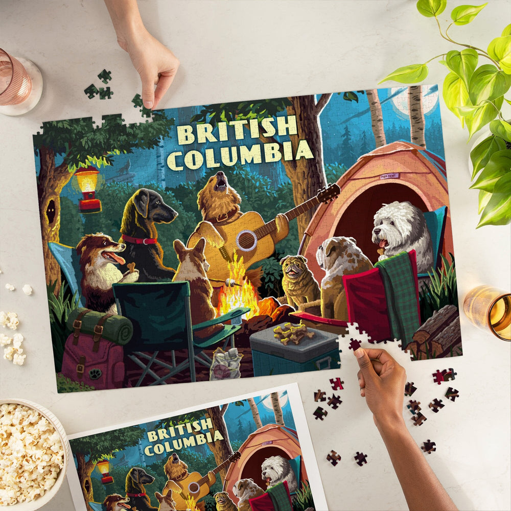 British Columbia, Painterly, Pack Life, Dogs Around Campfire, Jigsaw Puzzle Puzzle Lantern Press 