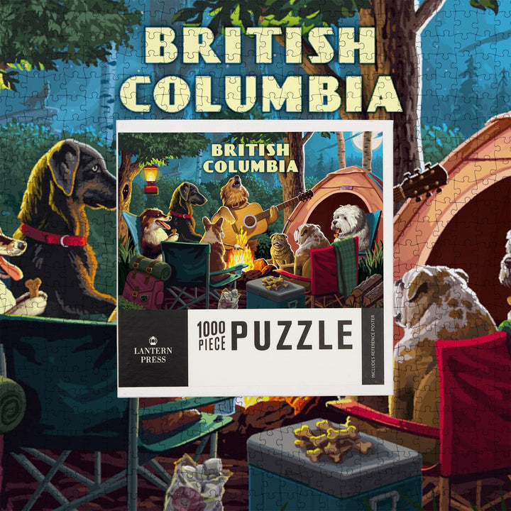 British Columbia, Painterly, Pack Life, Dogs Around Campfire, Jigsaw Puzzle Puzzle Lantern Press 