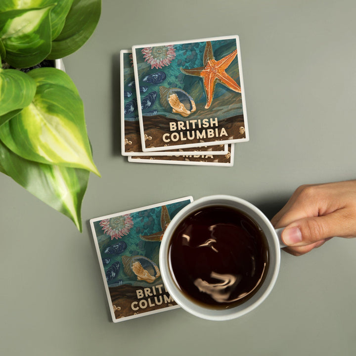 British Columbia, Painterly, Tiny World Huge Wonders, Starfish and Shells, Coasters Coasters Lantern Press 