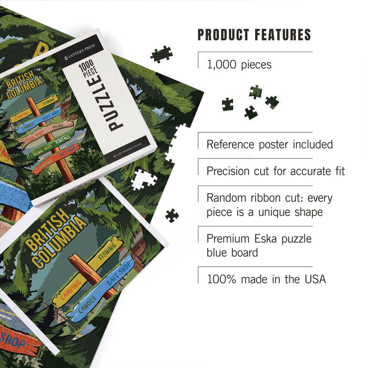 British Columbia, Signpost, Forest and Camp, Jigsaw Puzzle Puzzle Lantern Press 