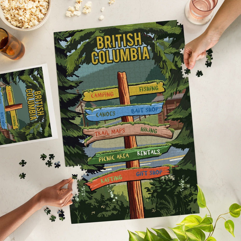 British Columbia, Signpost, Forest and Camp, Jigsaw Puzzle Puzzle Lantern Press 
