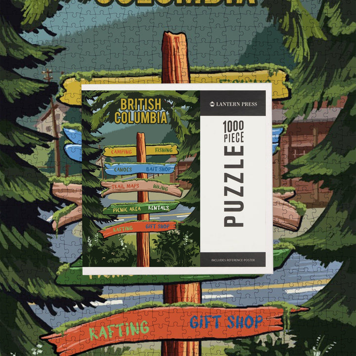 British Columbia, Signpost, Forest and Camp, Jigsaw Puzzle Puzzle Lantern Press 