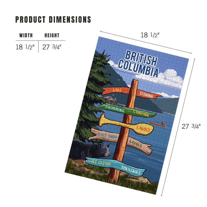British Columbia, Signpost, Lake and Bear, Jigsaw Puzzle Puzzle Lantern Press 