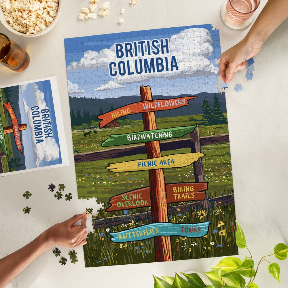 British Columbia, Signpost, Meadow, Jigsaw Puzzle Puzzle Lantern Press 