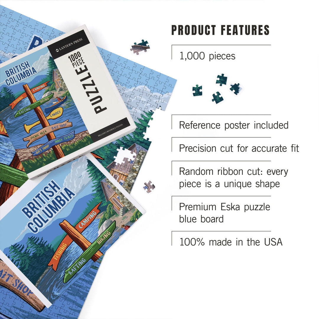 British Columbia, Signpost, River, Jigsaw Puzzle Puzzle Lantern Press 