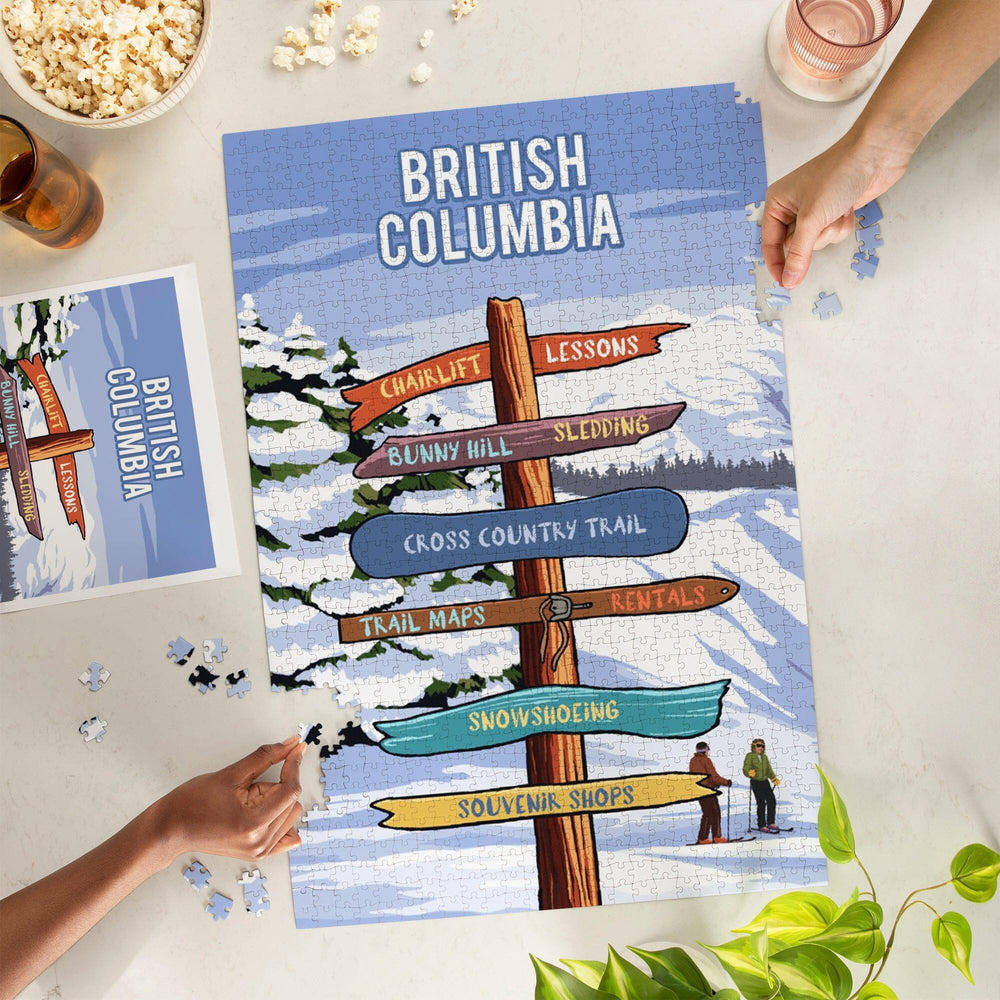 British Columbia, Signpost, Ski and Snow, Jigsaw Puzzle Puzzle Lantern Press 