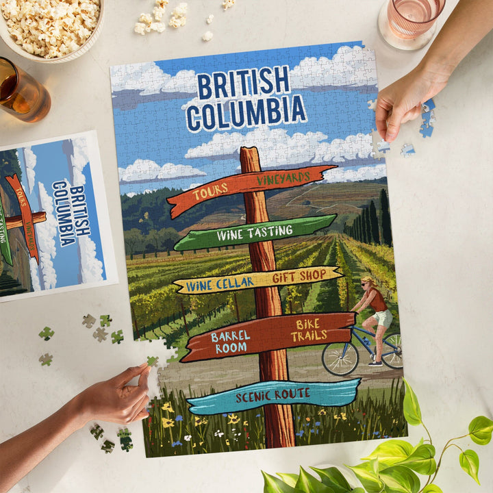British Columbia, Signpost, Vineyard, Jigsaw Puzzle Puzzle Lantern Press 