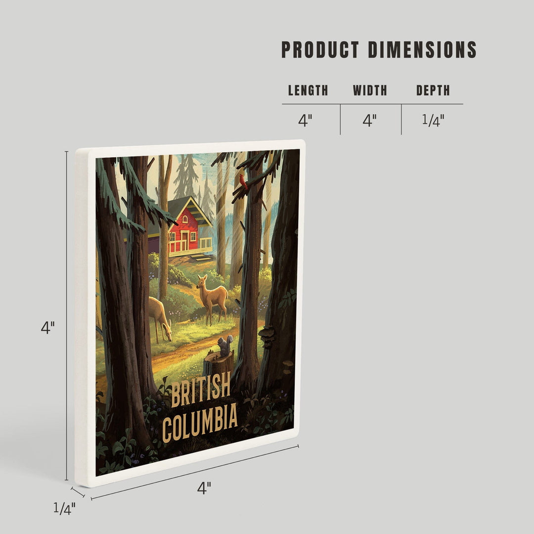 British Columbia, Slip Away, Cabin With Wildlife, Coasters Coasters Lantern Press 
