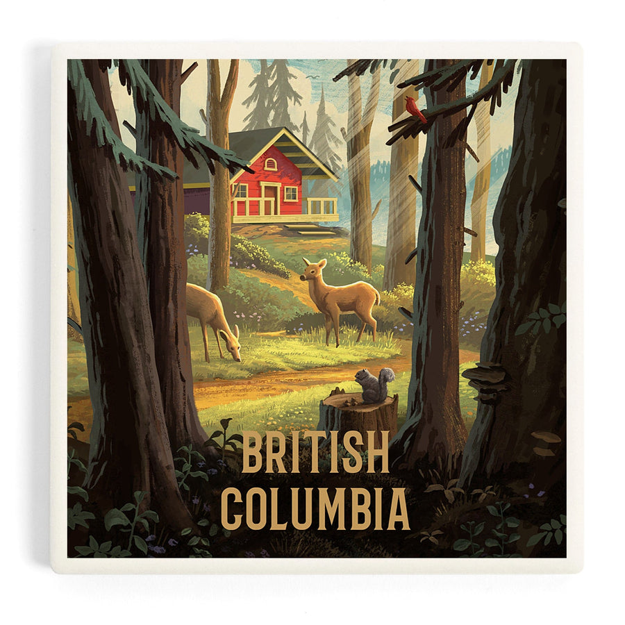 British Columbia, Slip Away, Cabin With Wildlife, Coasters Coasters Lantern Press 