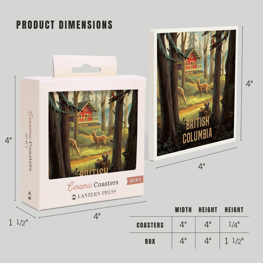 British Columbia, Slip Away, Cabin With Wildlife, Coasters Coasters Lantern Press 