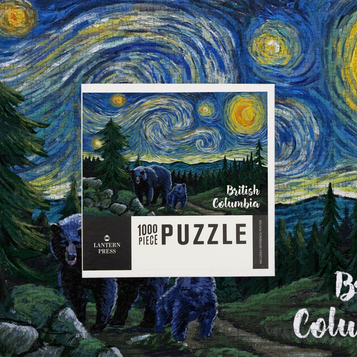 British Columbia, Starry Night, Bear and Cub, Jigsaw Puzzle Puzzle Lantern Press 