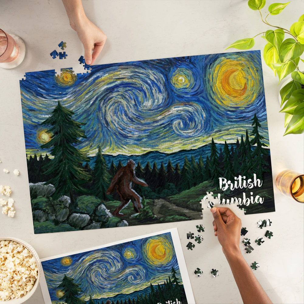 British Columbia, Starry Night, Bigfoot, Jigsaw Puzzle Puzzle Lantern Press 