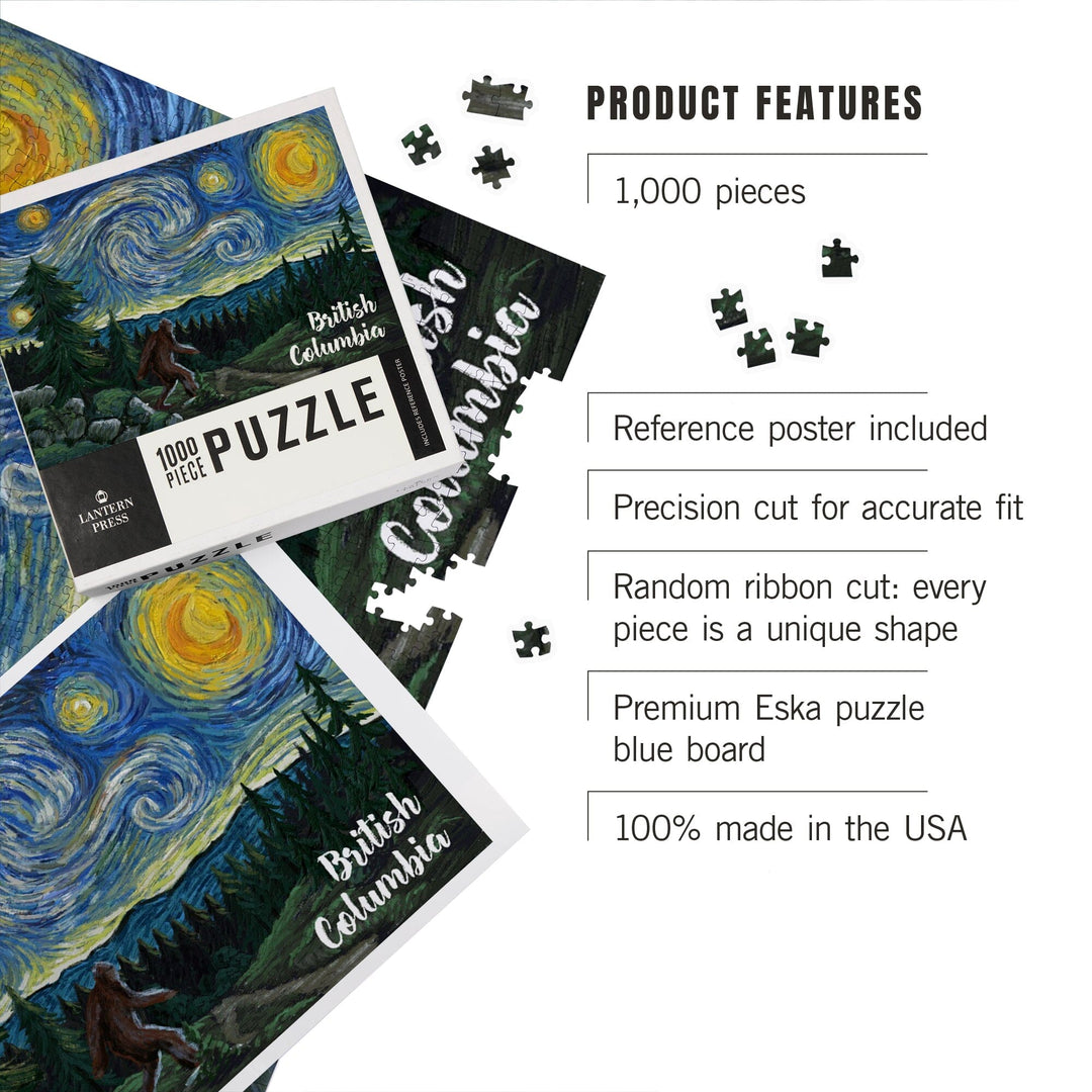 British Columbia, Starry Night, Bigfoot, Jigsaw Puzzle Puzzle Lantern Press 