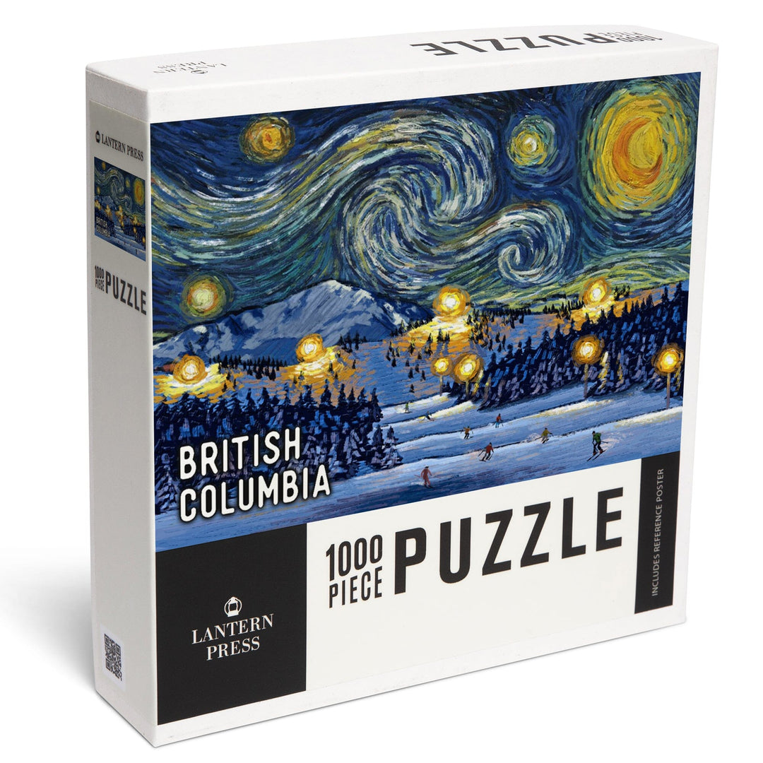 British Columbia, Starry Night, Ski, Jigsaw Puzzle Puzzle Lantern Press 