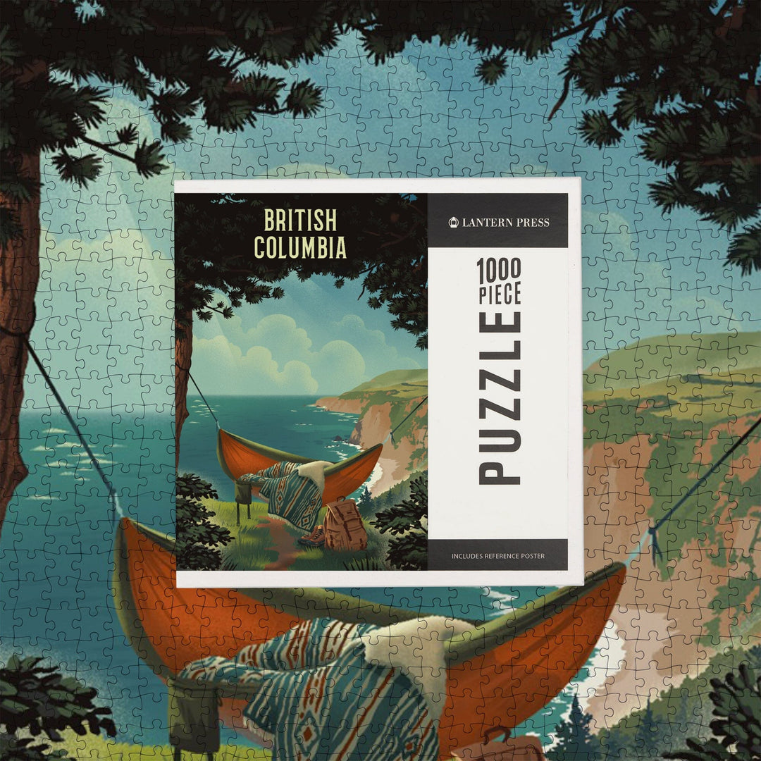 British Columbia, Today's Office, Coastal Series, Hammock on Beach, Jigsaw Puzzle Puzzle Lantern Press 