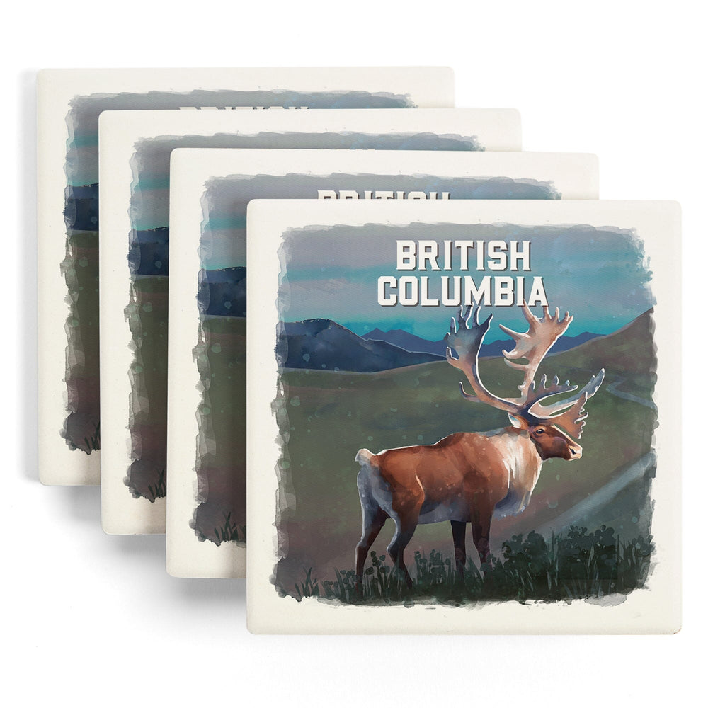 British Columbia, Watercolor Study, Caribou, Coasters Coasters Lantern Press 