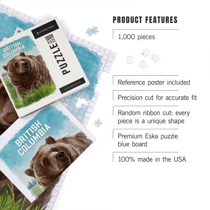 British Columbia, Watercolor Study, Grizzly Bear, Jigsaw Puzzle Puzzle Lantern Press 