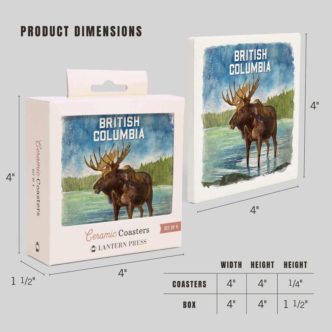 British Columbia, Watercolor Study, Moose, Coasters Coasters Lantern Press 