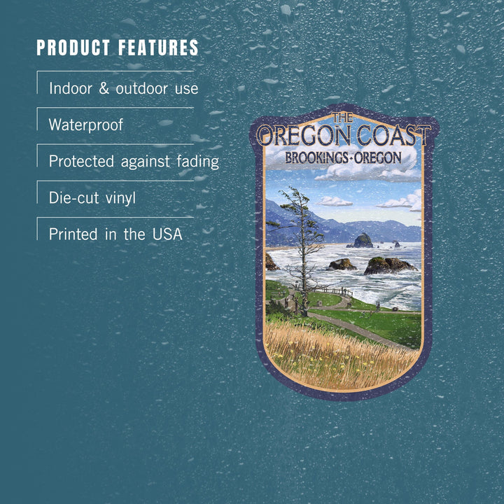Brookings, Oregon, Oregon Coast, Haystack Rock Scene, Contour, Vinyl Sticker Sticker Lantern Press 