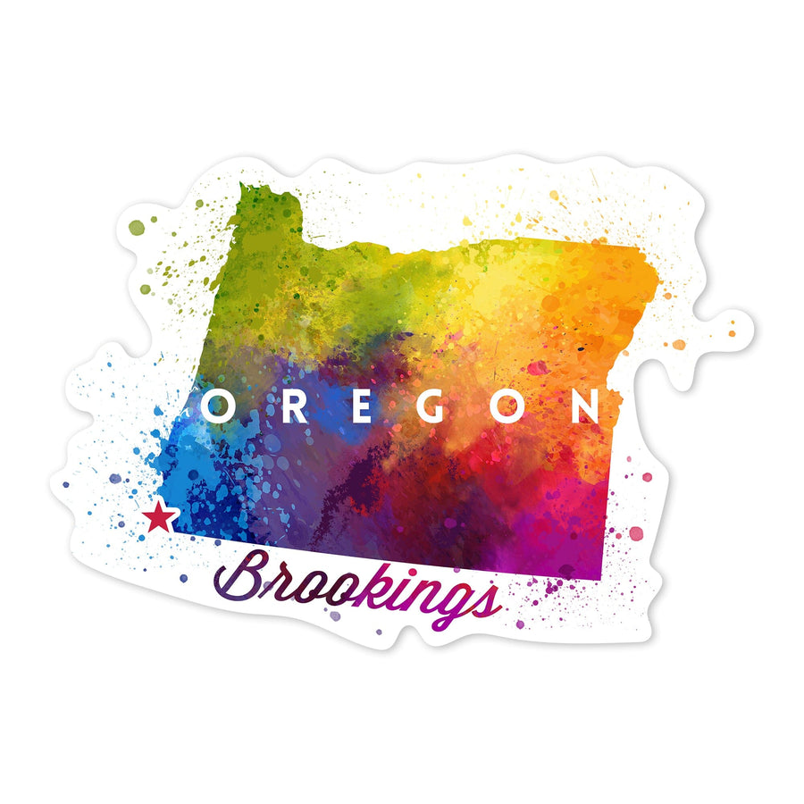 Brookings, Oregon, State Abstract, Watercolor, Contour, Vinyl Sticker Sticker Lantern Press 