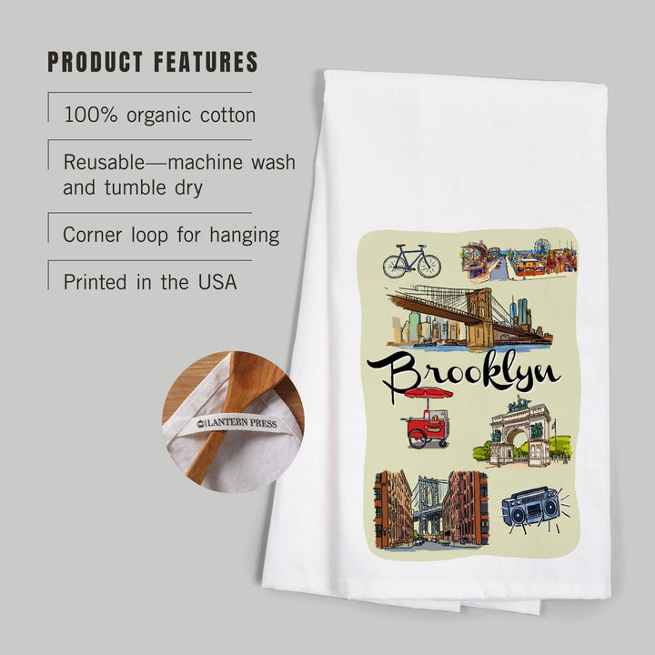 Brooklyn, New York, Landmarks and Icons, Organic Cotton Kitchen Tea Towels Kitchen Lantern Press 