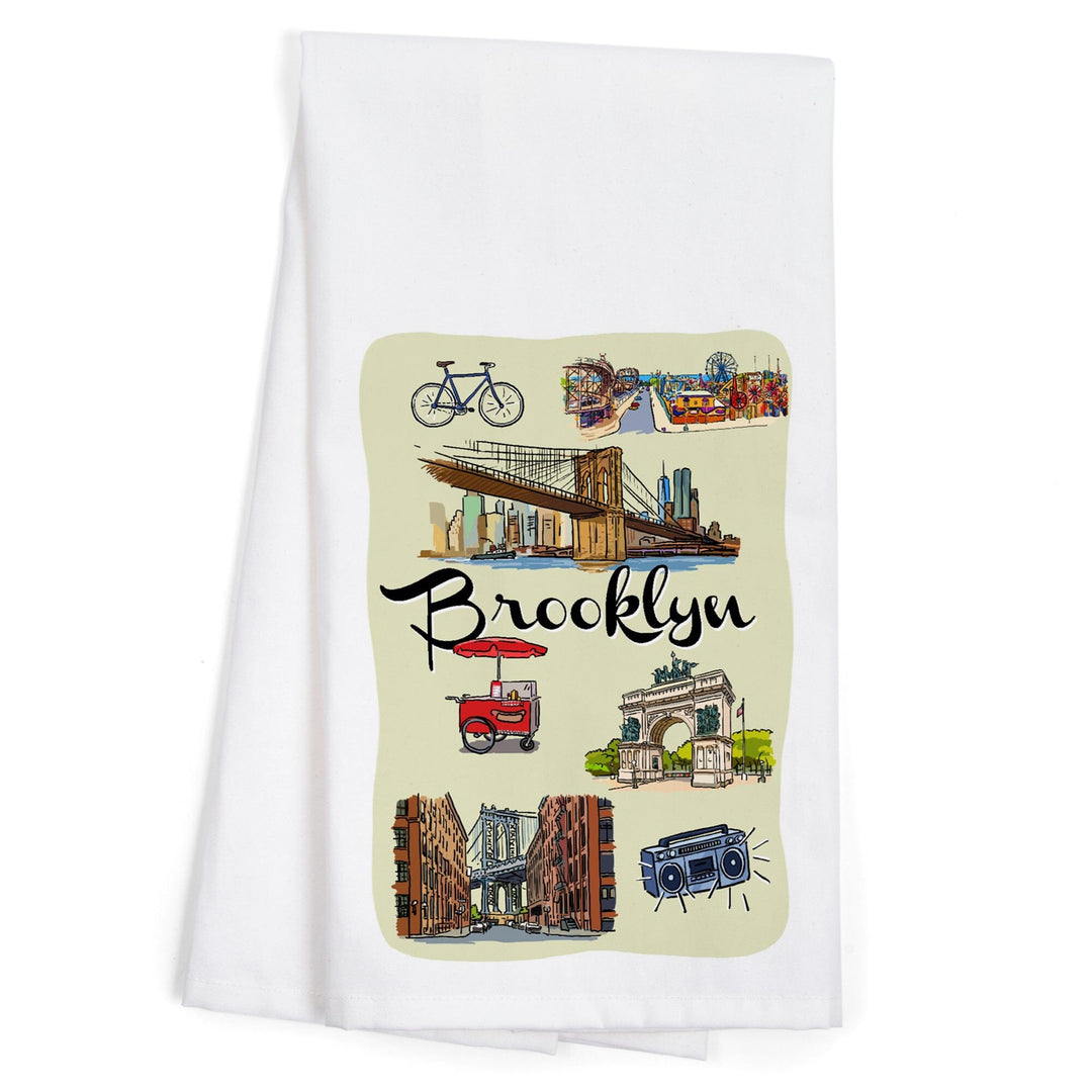 Brooklyn, New York, Landmarks and Icons, Organic Cotton Kitchen Tea Towels Kitchen Lantern Press 
