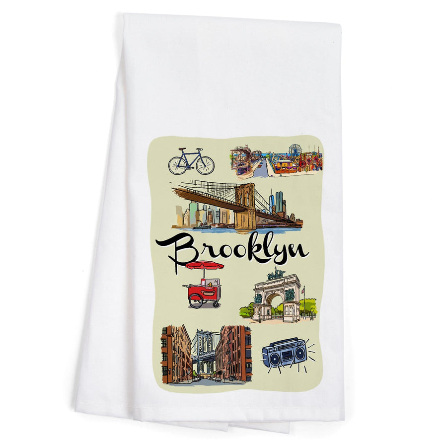 Brooklyn, New York, Landmarks and Icons, Organic Cotton Kitchen Tea Towels Kitchen Lantern Press 
