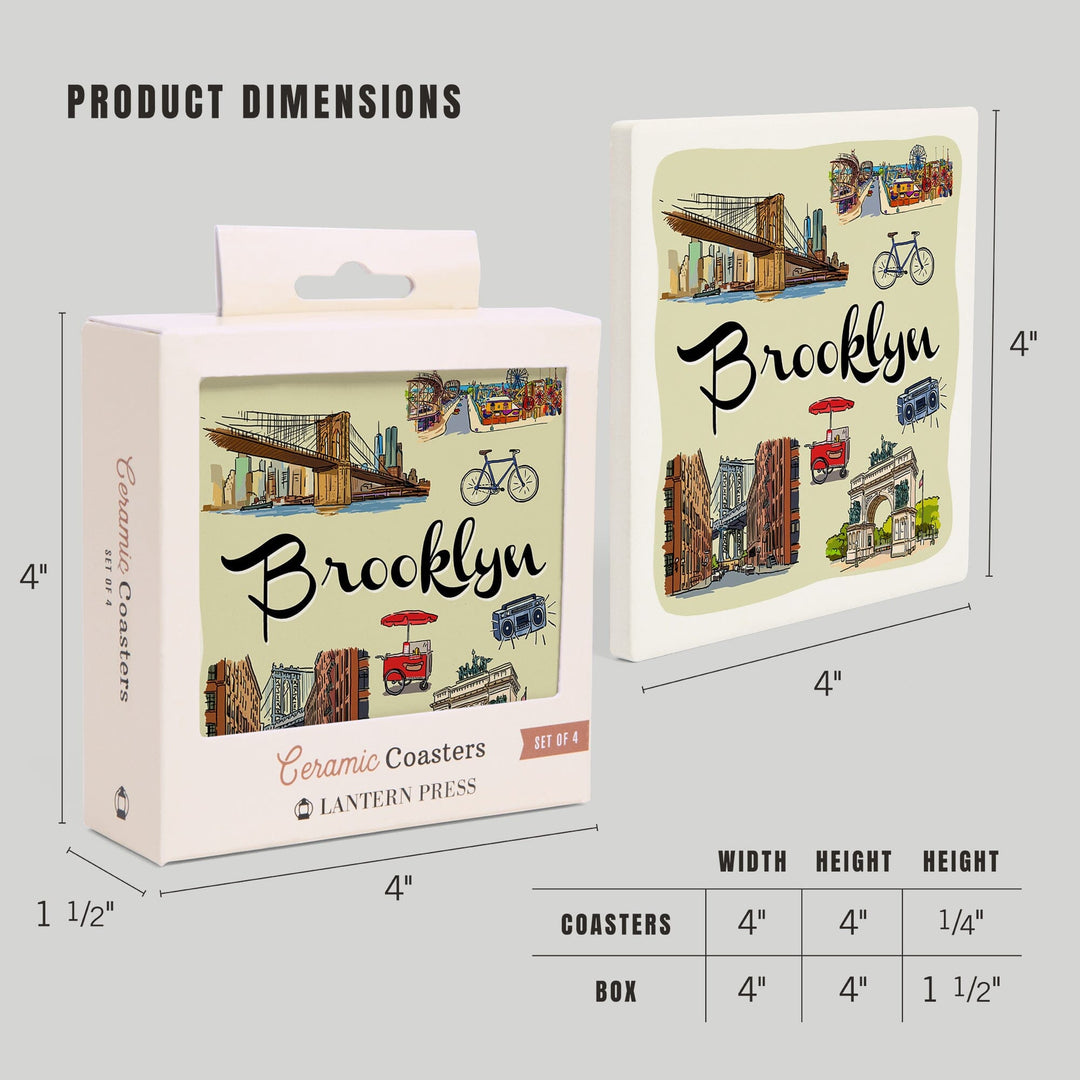 Brooklyn, New York, Landmarks & Icons, Lantern Press Artwork, Coaster Set - Lantern Press