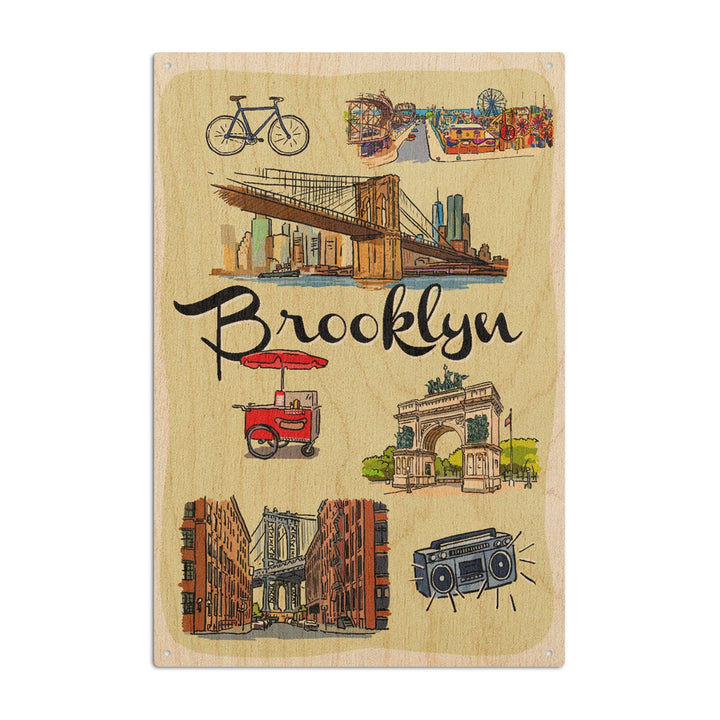 Brooklyn, New York, Landmarks & Icons, Lantern Press Artwork, Wood Signs and Postcards Wood Lantern Press 10 x 15 Wood Sign 