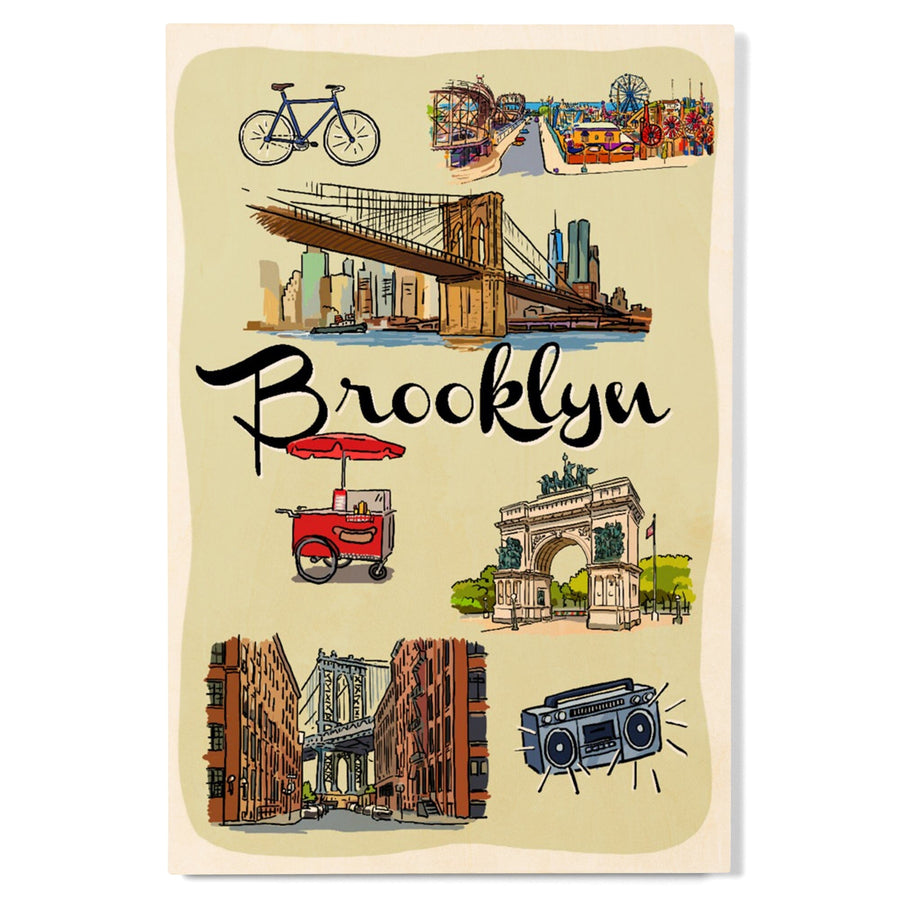 Brooklyn, New York, Landmarks & Icons, Lantern Press Artwork, Wood Signs and Postcards Wood Lantern Press 
