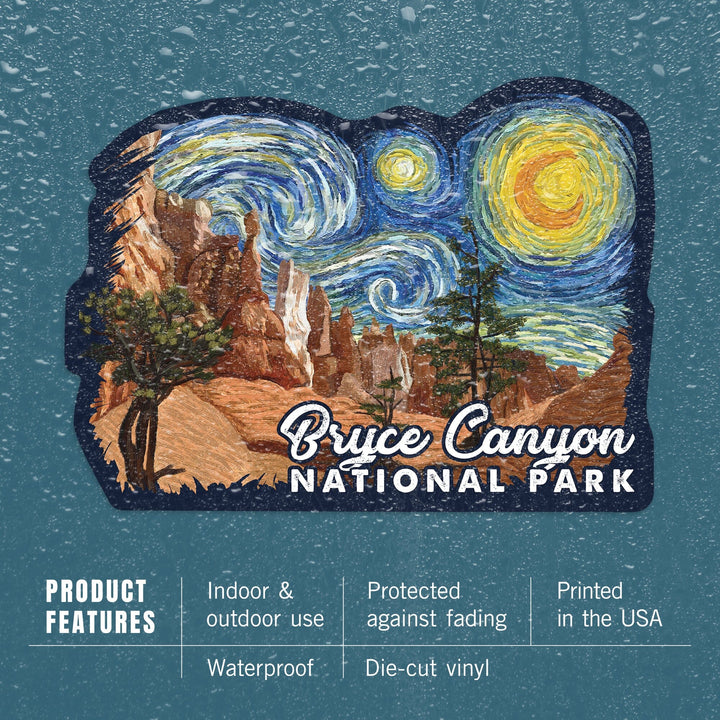 Bryce Canyon National Park, Starry Night National Park Series, Contour, Vinyl Sticker Sticker Lantern Press 