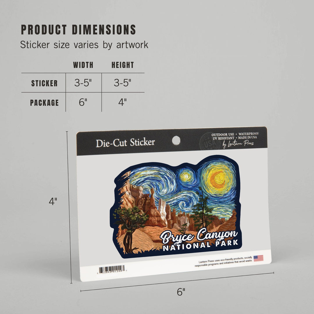 Bryce Canyon National Park, Starry Night National Park Series, Contour, Vinyl Sticker Sticker Lantern Press 