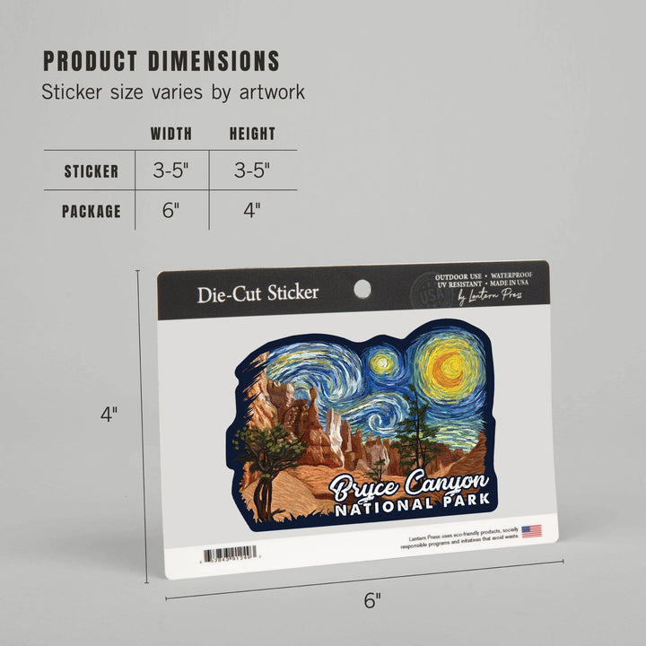 Bryce Canyon National Park, Starry Night National Park Series, Contour, Vinyl Sticker Sticker Lantern Press 